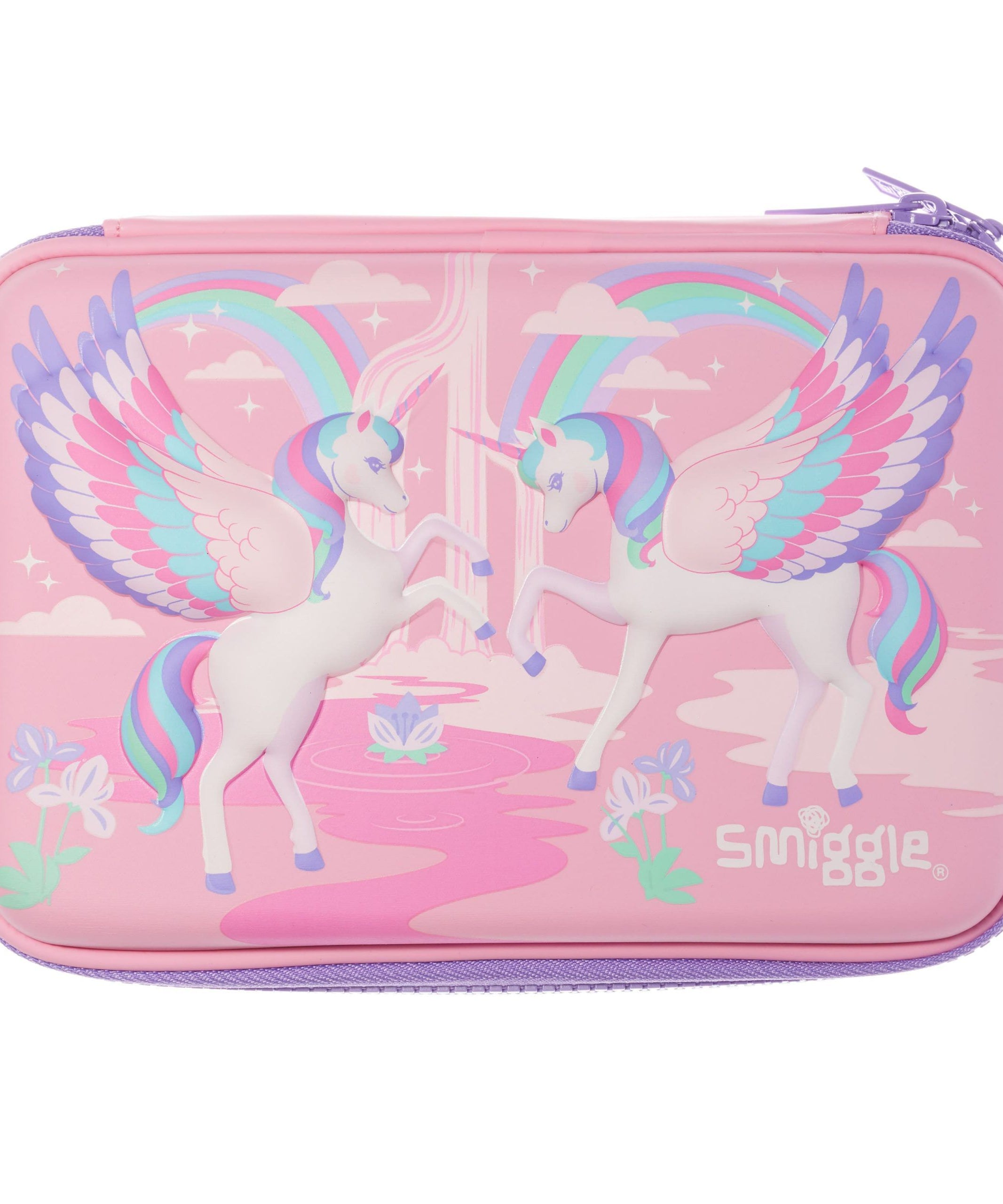 Smiggle - 3D Kabartmalı Hardtop Pembe Unicornlar Kalem Kutusu-Dinossi