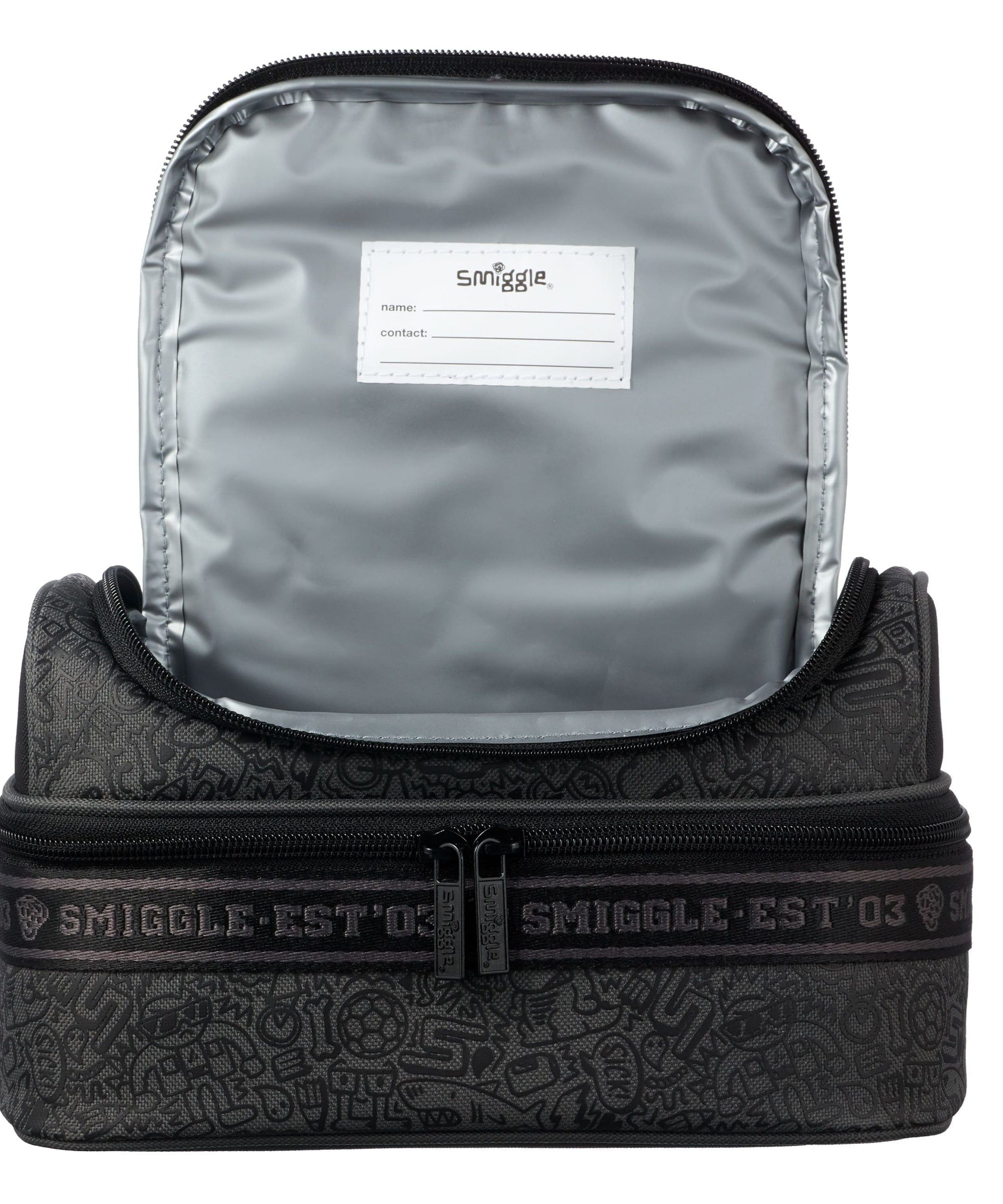 Smiggle - Smiggler Çift Katlı Siyah Beslenme Çantası-Dinossi