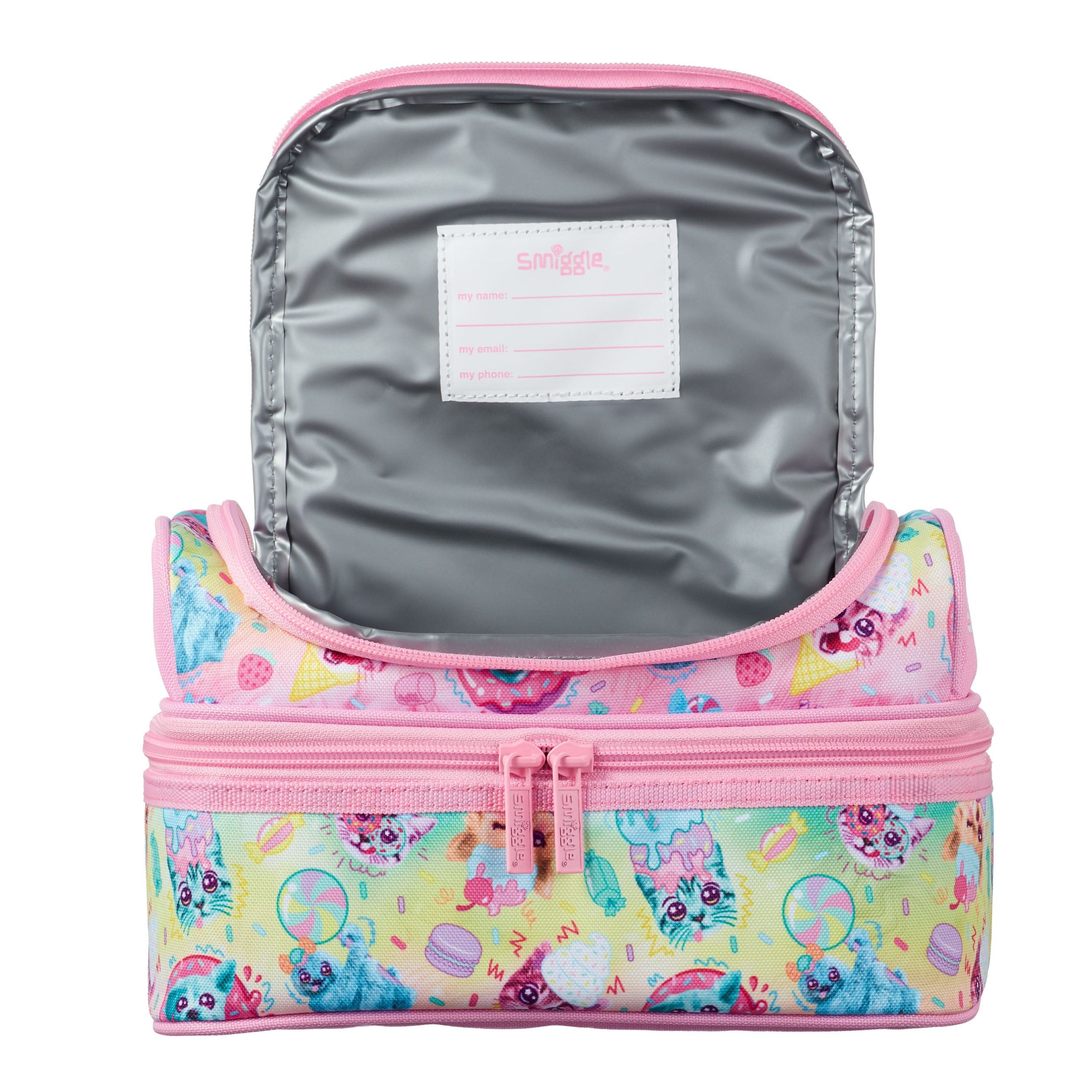 Smiggle - Galaxy Çift Katlı Tatlı Kediler Hayvanlar Beslenme Çantası-Dinossi