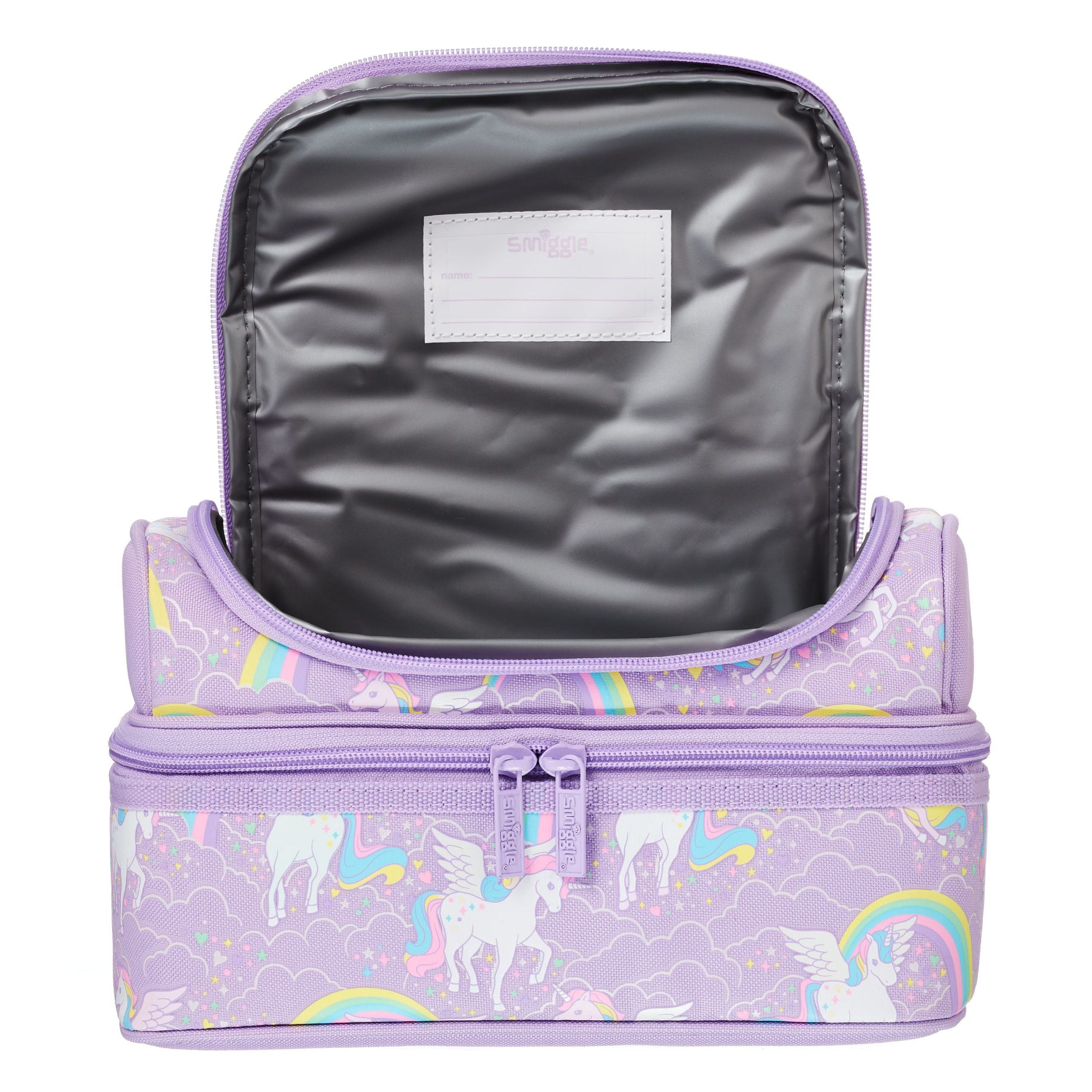 Smiggle - Beyond Çift Katlı Mor Unicorn Beslenme Çantası-Dinossi