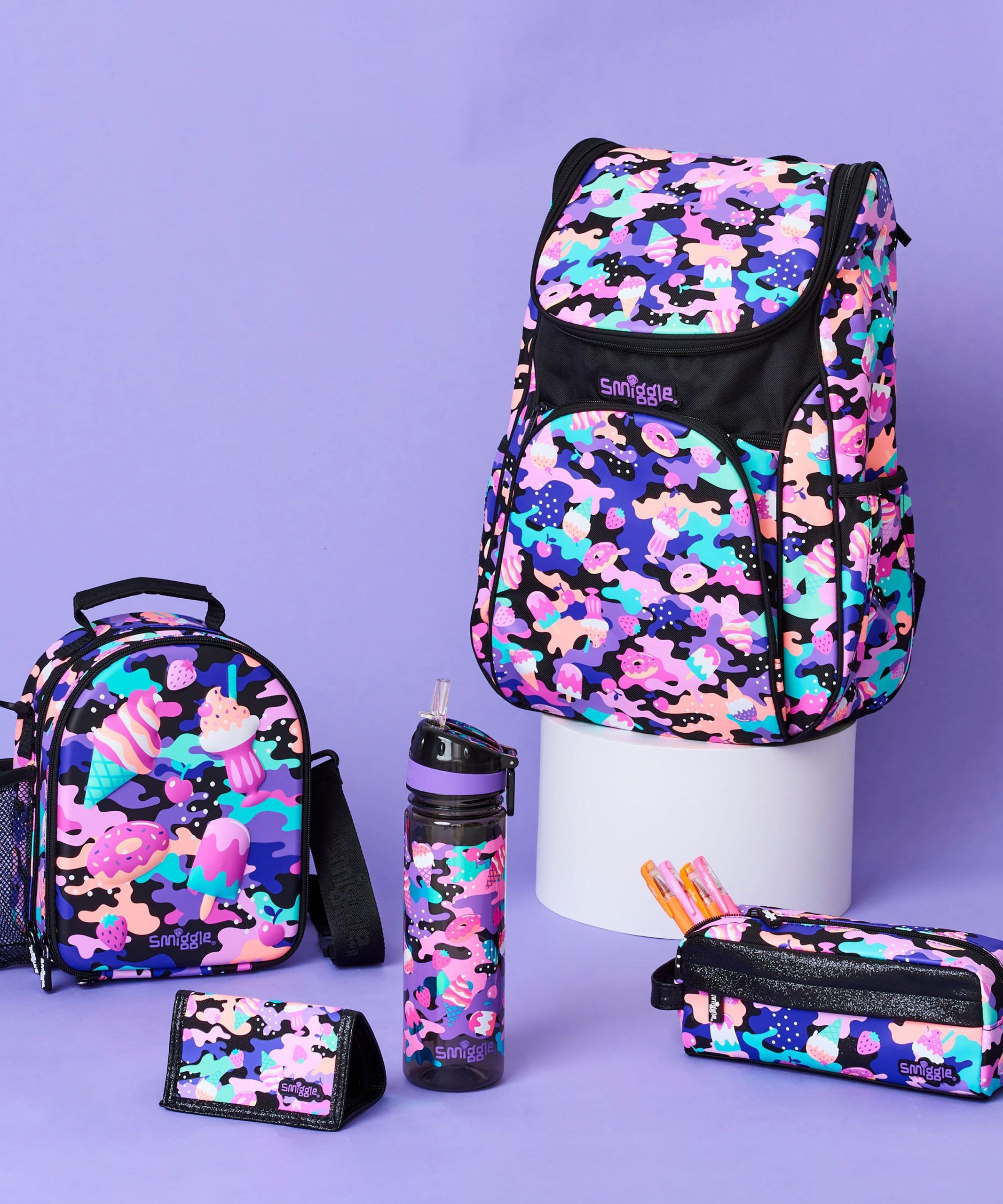 Smiggle - Hide Sert Kapaklı Beslenme Çantası-Dinossi