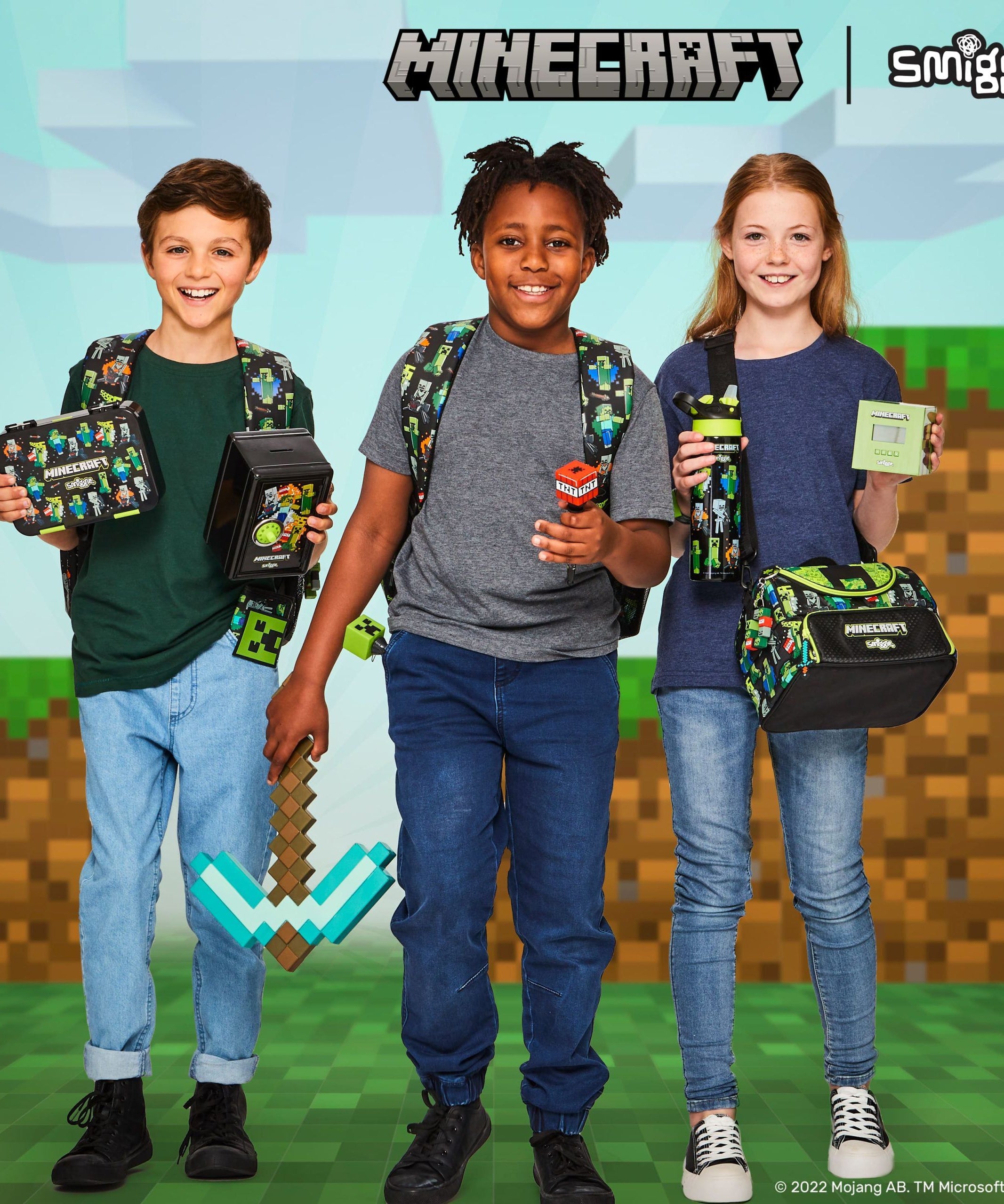 Smiggle - Minecraft Çift Katlı Askılı Beslenme Çantası-Dinossi