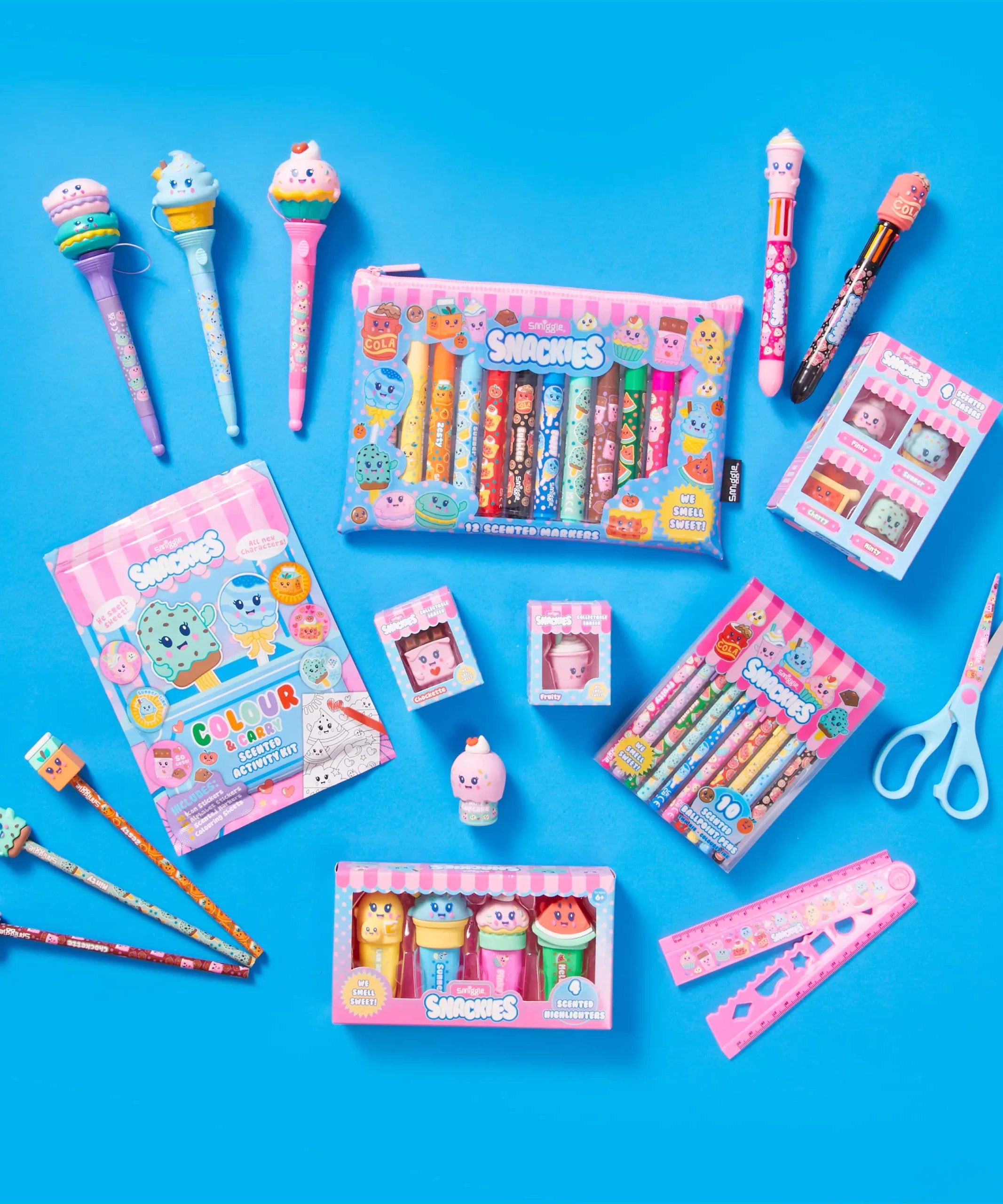 Smiggle - Snackies Kokulu 10'lu Tükenmez Boya Kalemleri-Dinossi