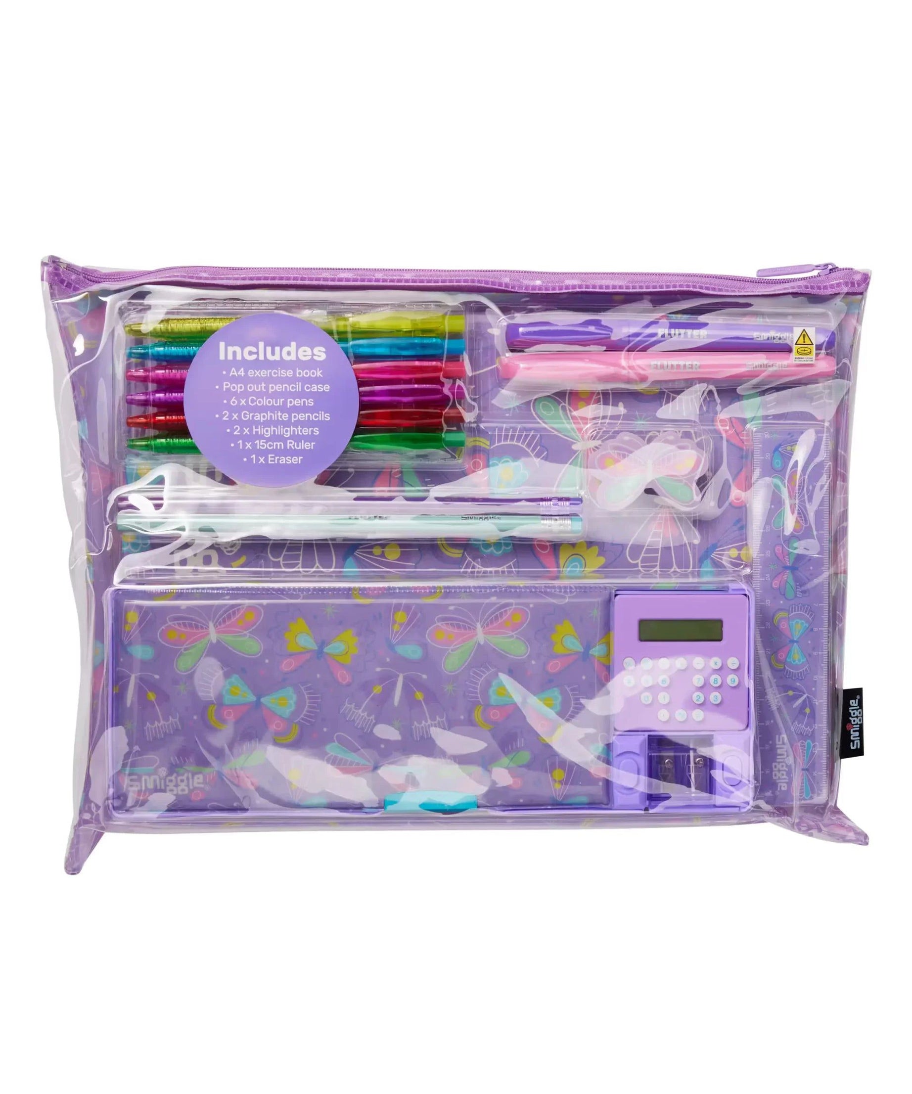 Smiggle - Pop Out Hayal Bahçesi Hesap Makineli Otomatik Kalem Kutusu ve Kırtasiye Seti-Dinossi