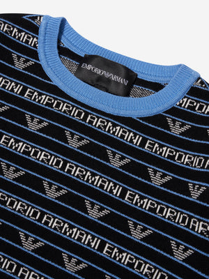 Emporio Armani Girls Short Sleeve Logo Jumper In Navy