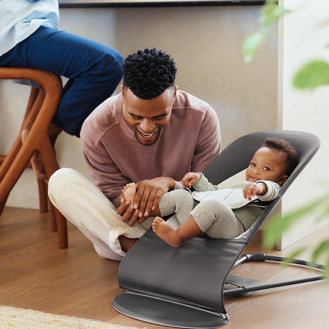 BabyBjorn Balance Woven Baby Bouncer - Black Frame - Dark Grey/Grey-Baby Bouncers-Without Bouncer Toy- | Natural Baby Shower