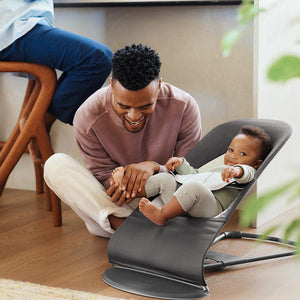 BabyBjorn Balance Woven Baby Bouncer - Black Frame - Dark Grey/Grey-Baby Bouncers-Without Bouncer Toy- | Natural Baby Shower