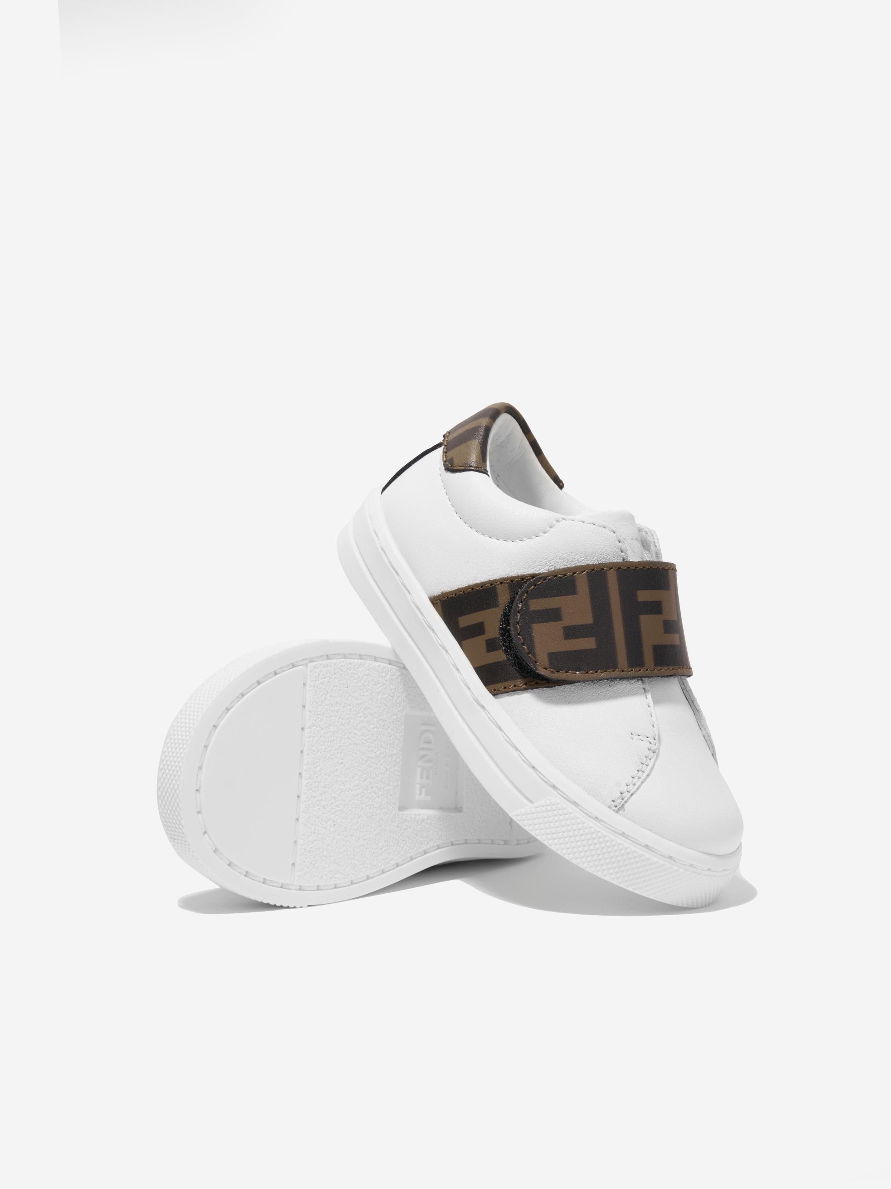 Fendi Kids Leather Logo Trainers in White