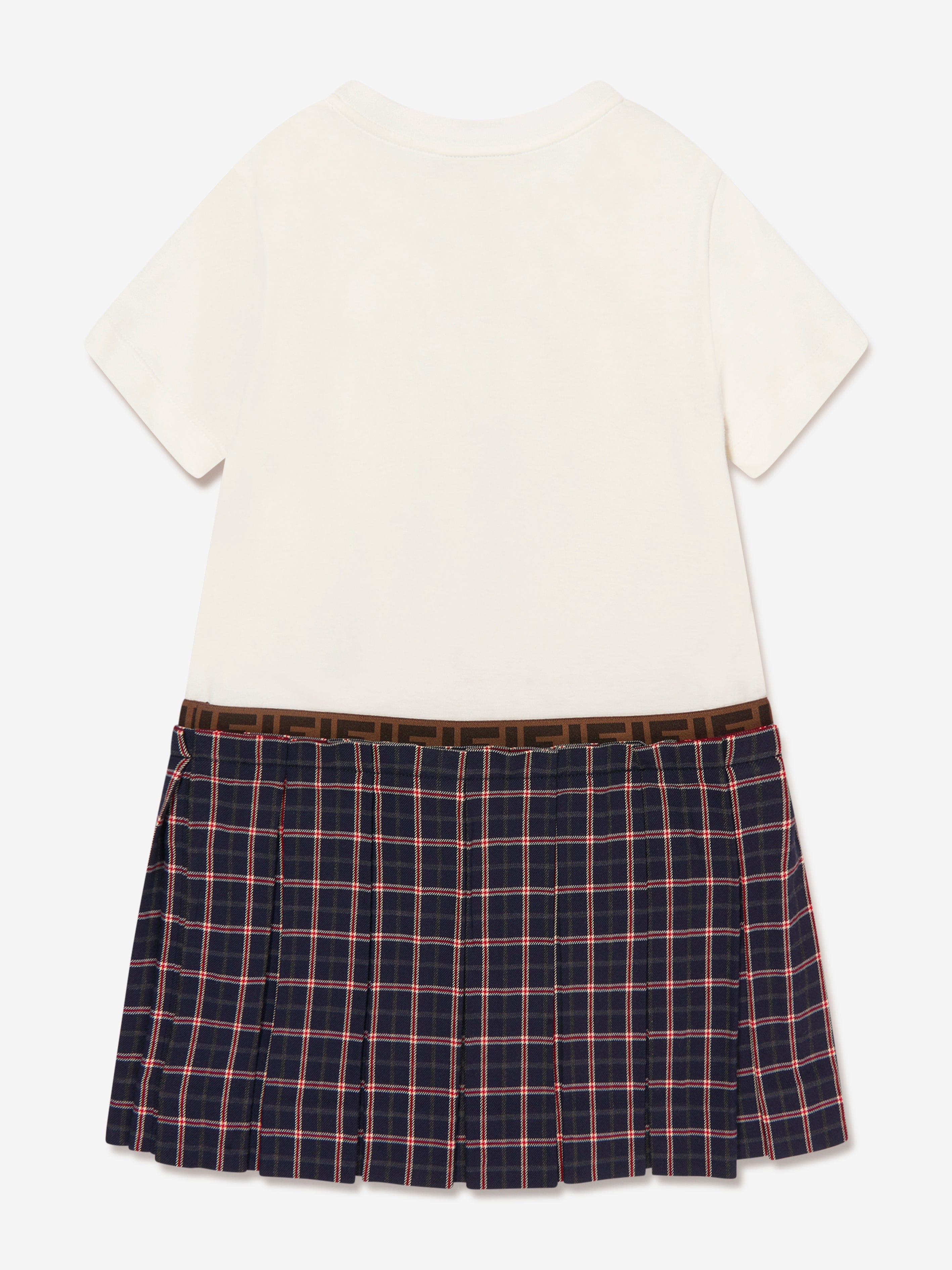 Fendi Girls 2 In 1 Tartan Skirt Dress in Ivory