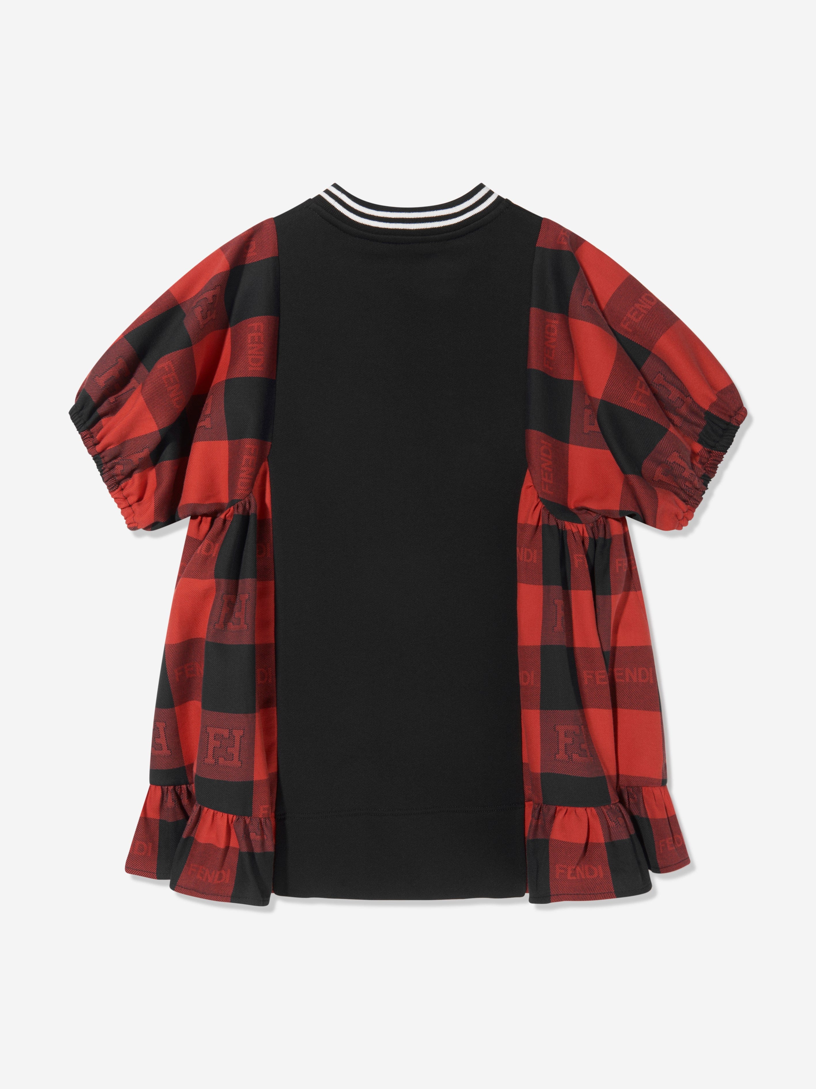 Fendi Girls Checked A-Line Dress in Black
