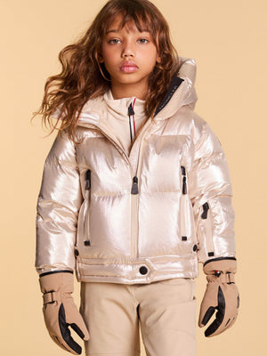 Moncler Enfant Girls Grenoble Violette Down Padded Jacket in Gold