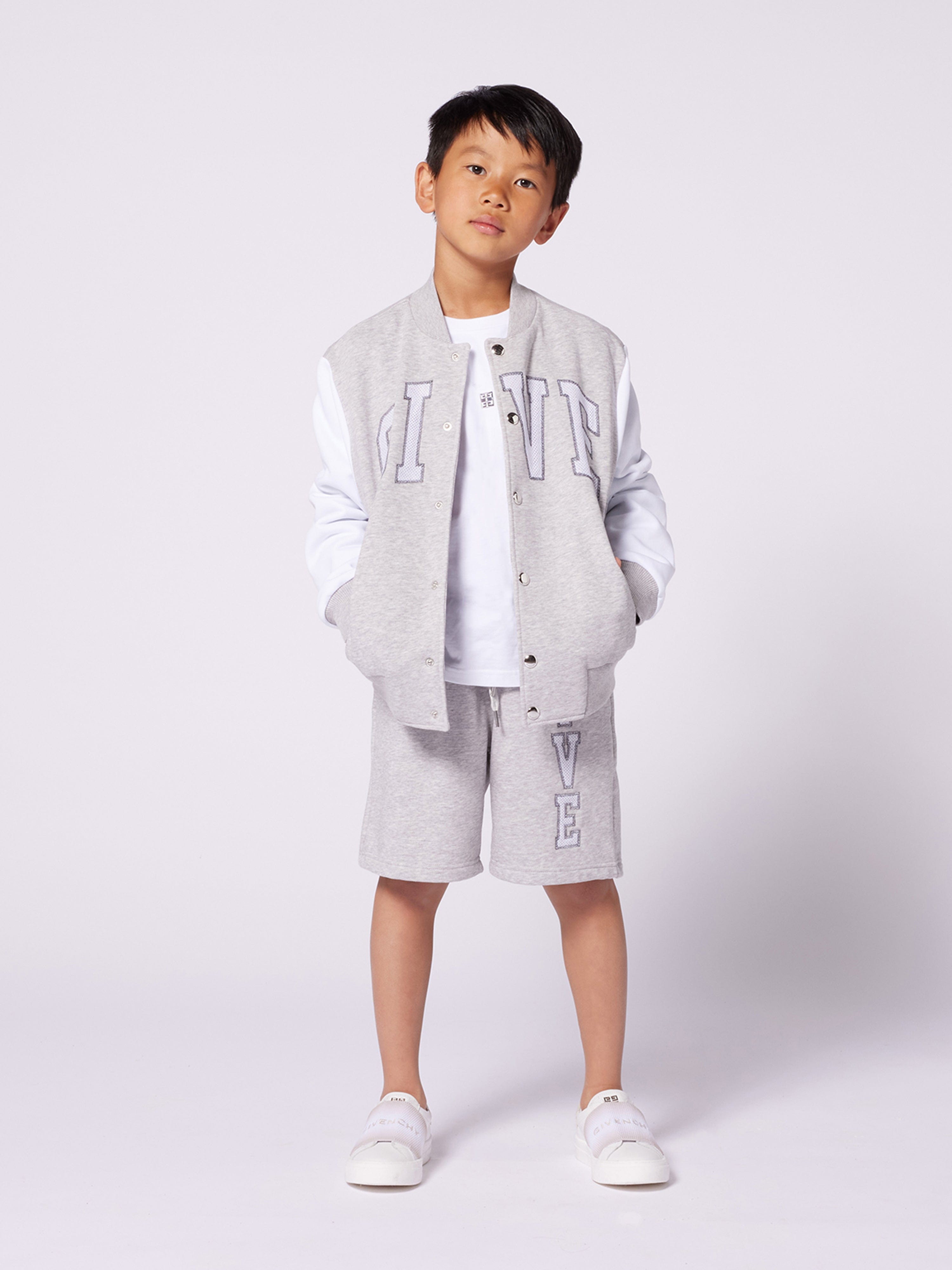 Givenchy Boys Embroidered Applique Shorts in Grey