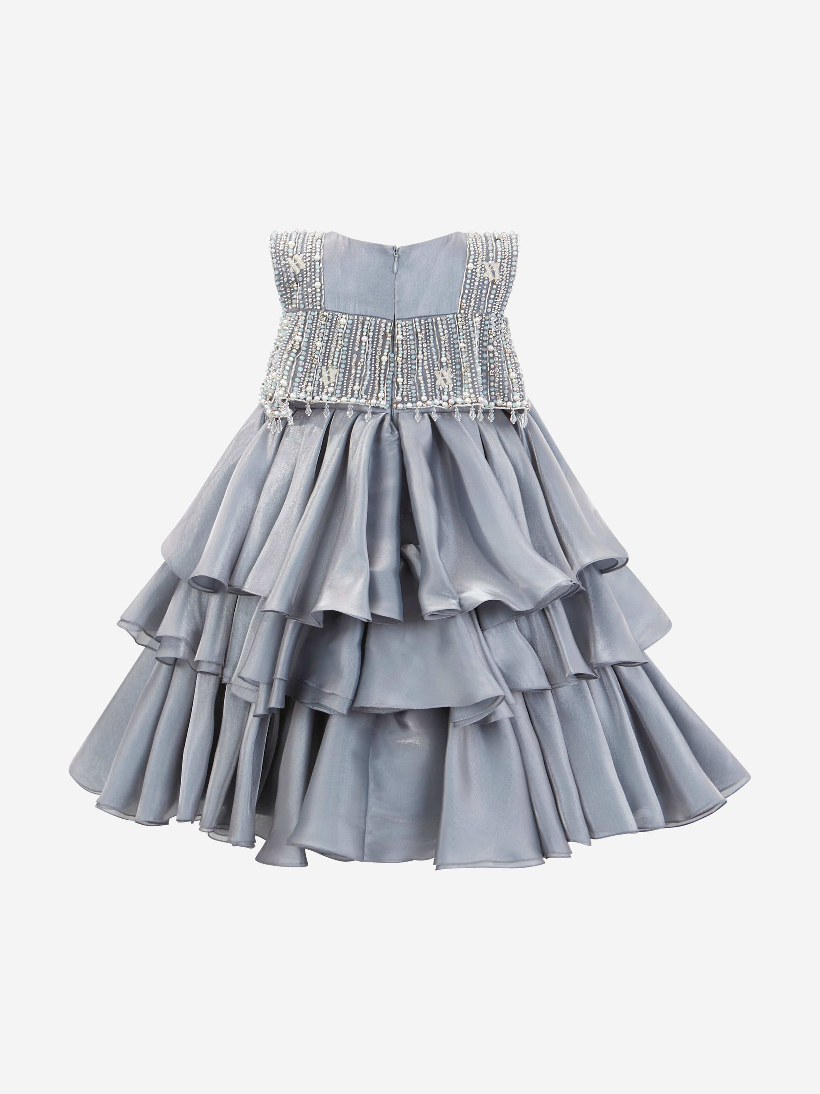 Maison Ava Girls Lumi Icy Occasion Dress in Grey