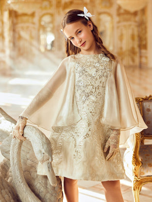 Maison Ava Girls Phoebe Occasion Dress in Gold