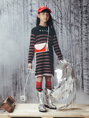 MARNI Girls Knitted Striped Dress in Black