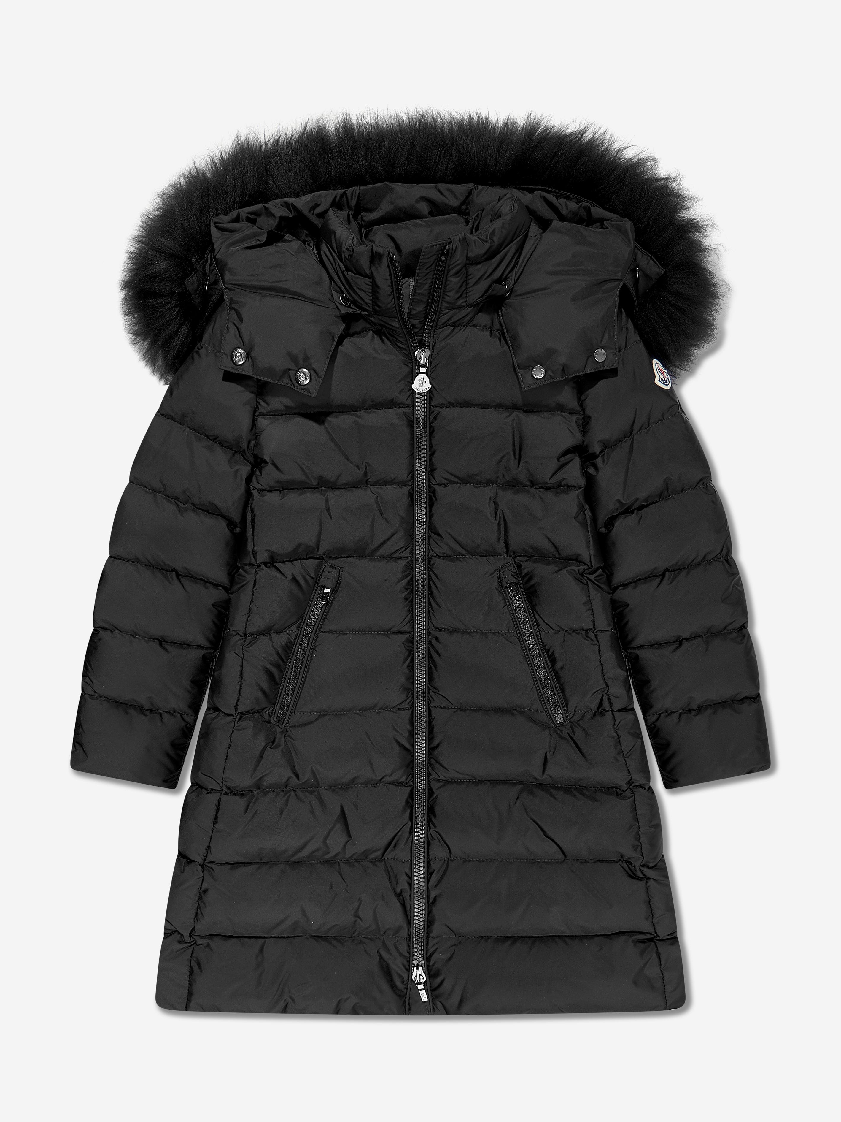 Moncler Enfant Girls Abelle Hooded Shearling Down Coat in Black