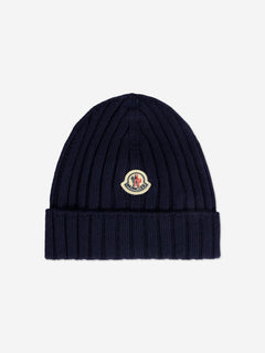 Moncler Enfant Baby Wool Beanie Hat in Navy