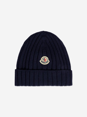 Moncler Enfant Baby Wool Beanie Hat in Navy