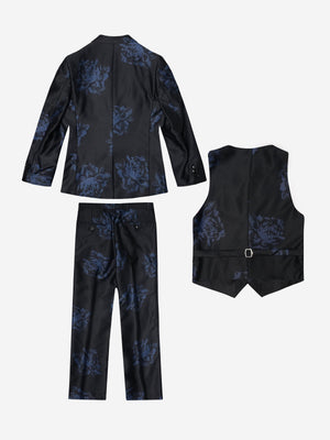 Romano Boys Floral 3 Piece Suit in Black