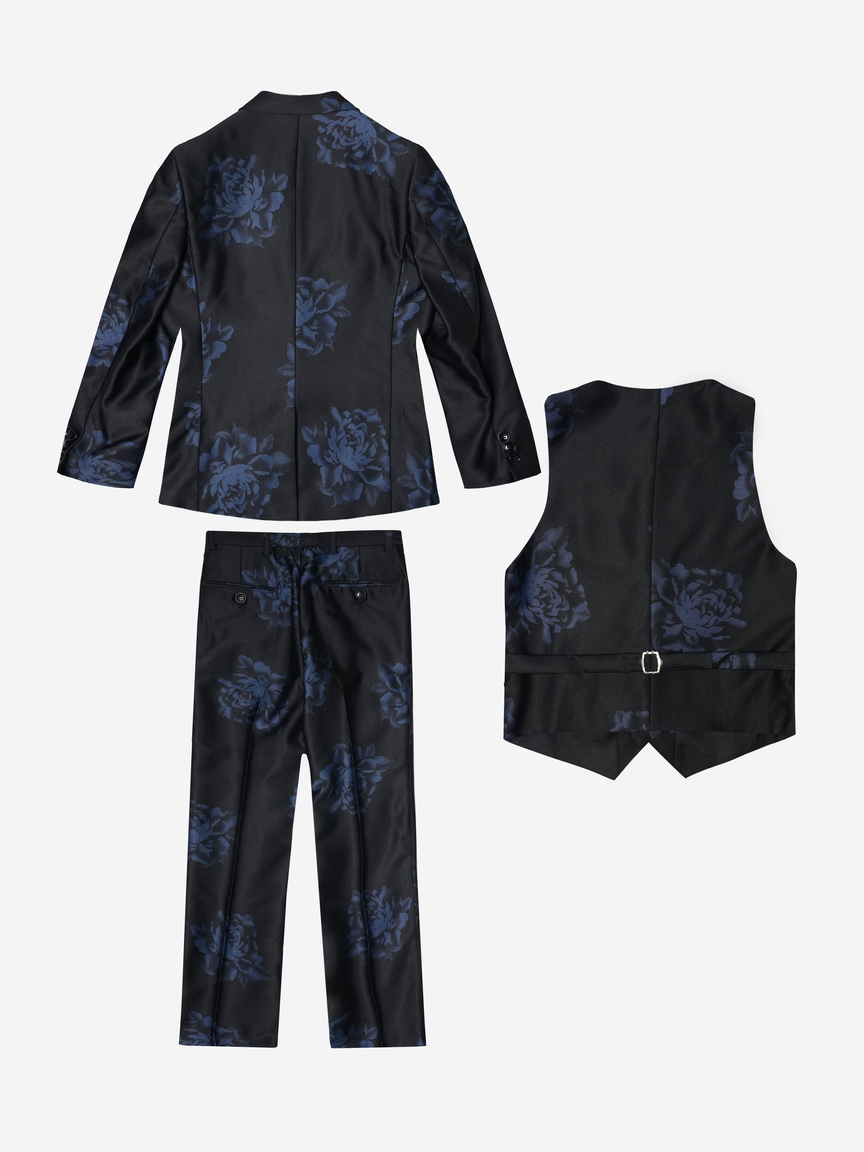 Romano Boys Floral 3 Piece Suit in Black