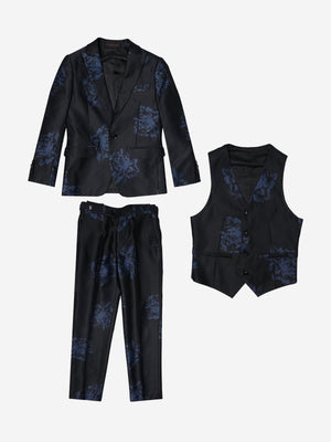 Romano Boys Floral 3 Piece Suit in Black