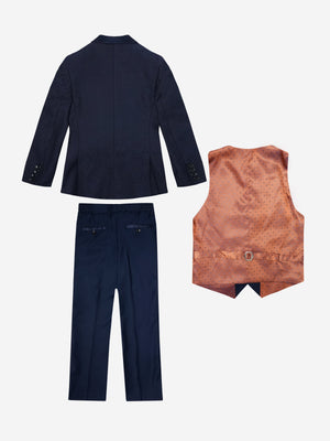 Romano Boys Jacquard 3 Piece Suit in Navy