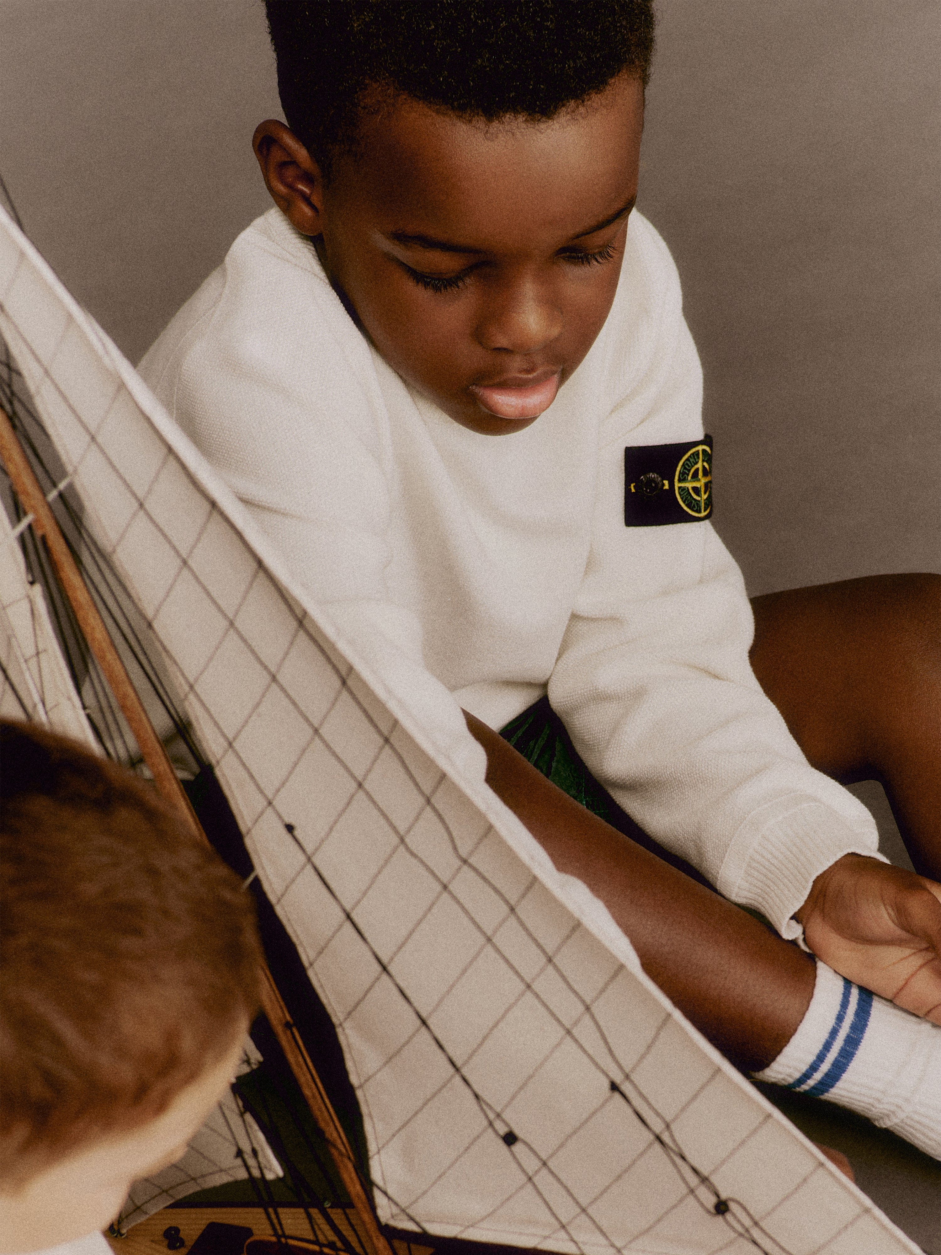 Stone Island Boys Cotton Logo Sweatshirt in White