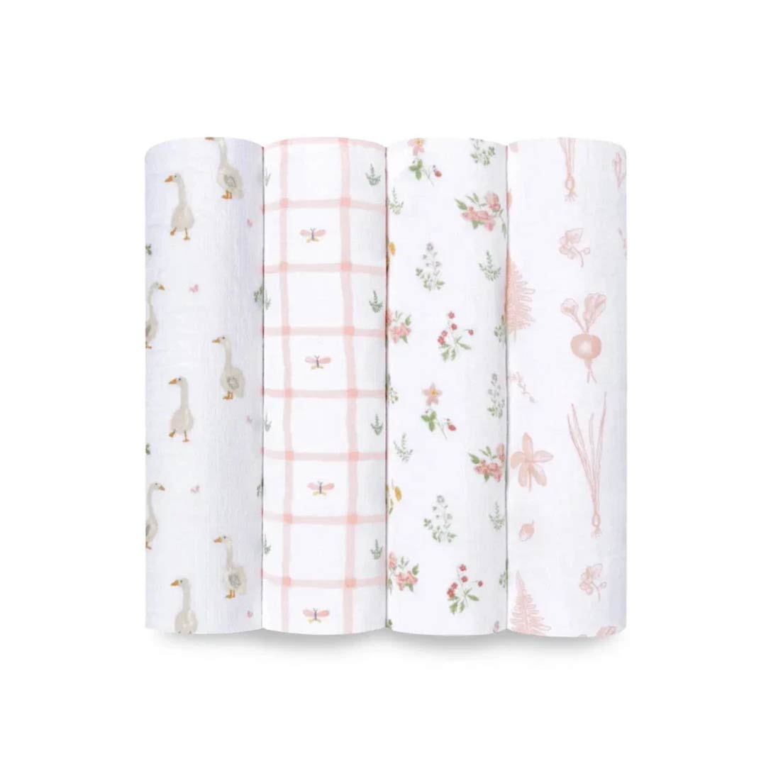 aden + anais Essentials Cotton Muslin Swaddle Blankets 4pk - Country Floral-Blankets-Country Floral-One Size | Natural Baby Shower