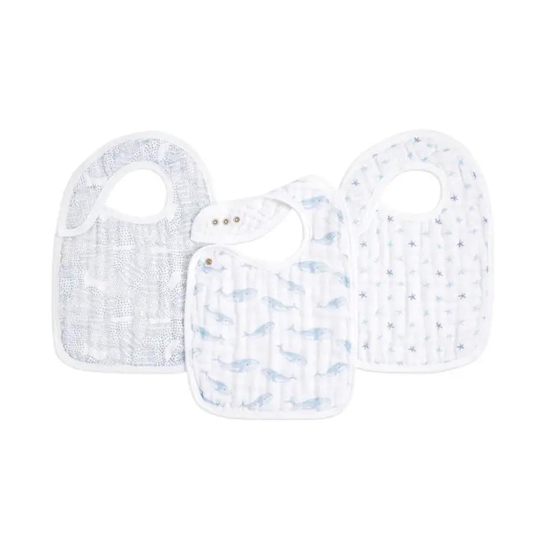 aden + anais Organic Cotton Muslin Snap Bibs 3pk - Oceanic-bibs-Oceanic-One Size | Natural Baby Shower