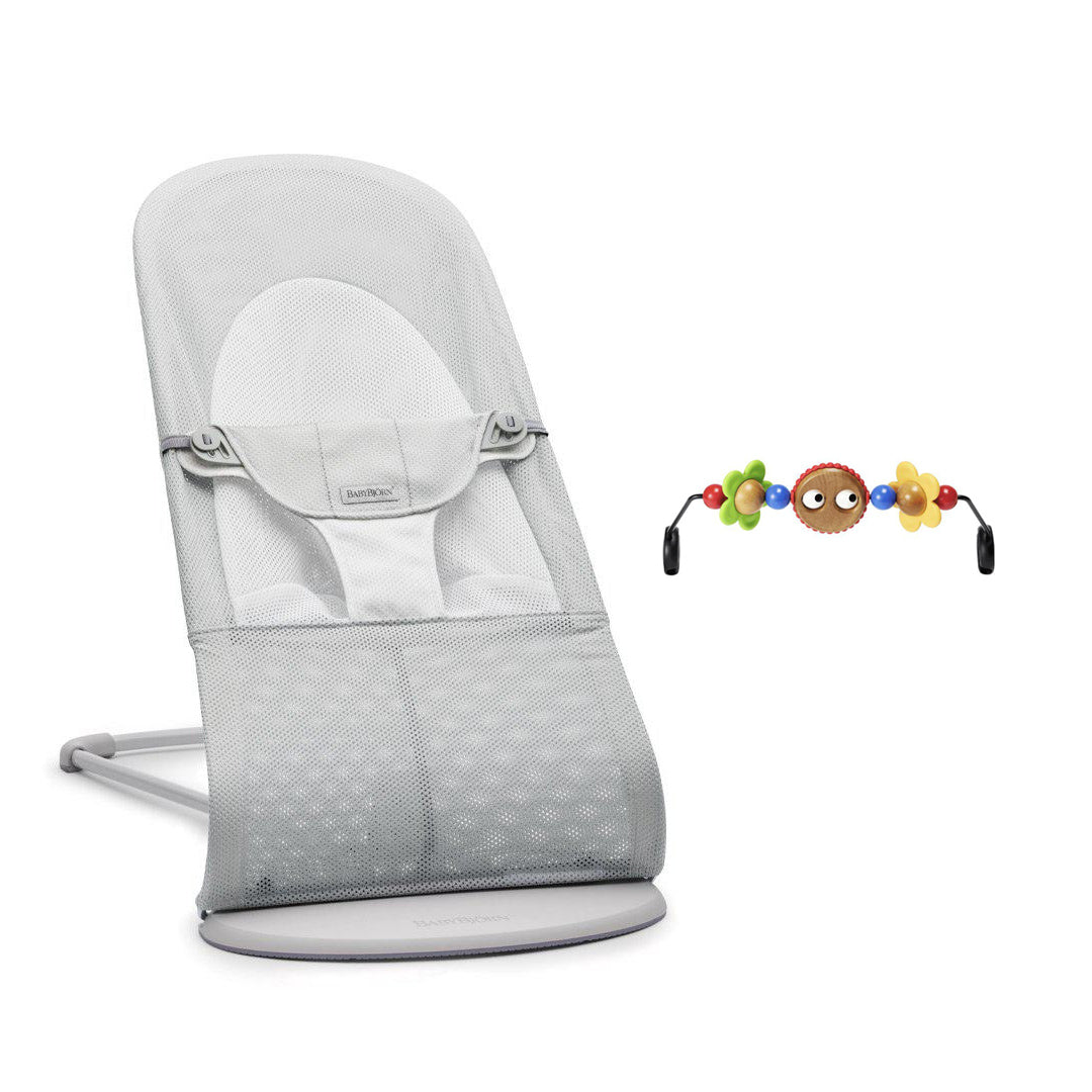 BabyBjorn Balance Soft Mesh Baby Bouncer - Grey Frame - Silver/White-Baby Bouncers-Googly Eyes Bright- | Natural Baby Shower