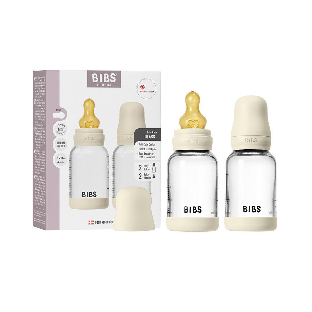 BIBS 2 Pack Slow Flow Glass Baby Bottle Round Latex - 120ml - Ivory-Baby Bottles-Ivory-120ml | Natural Baby Shower