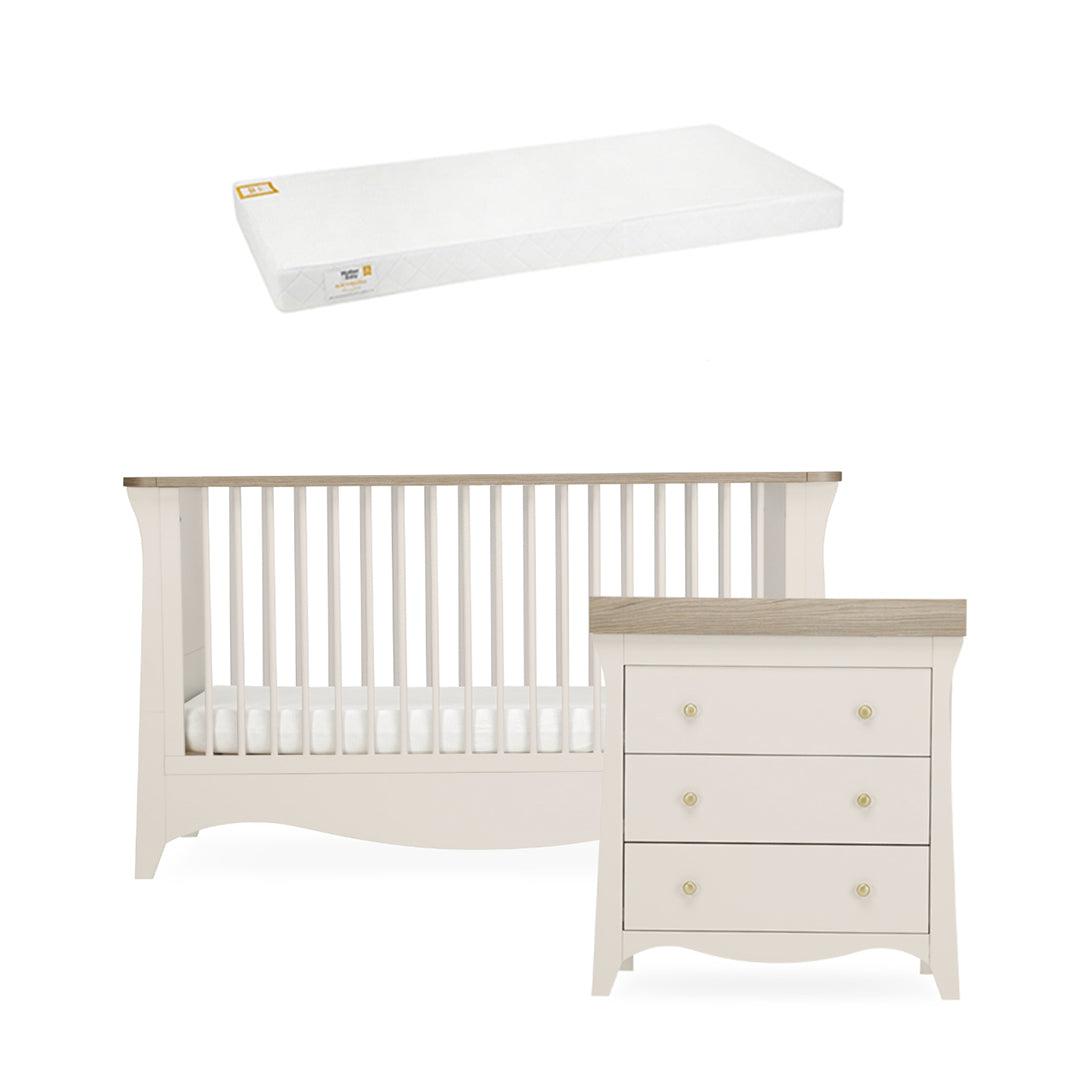 CuddleCo Clara 2 Piece Set 3-Drawer Dresser + Cot Bed - Cashmere-Nursery Sets-Cashmere-Pure Gold Anti Allergy Coir Pocket Sprung Cot Bed Mattress | Natural Baby Shower