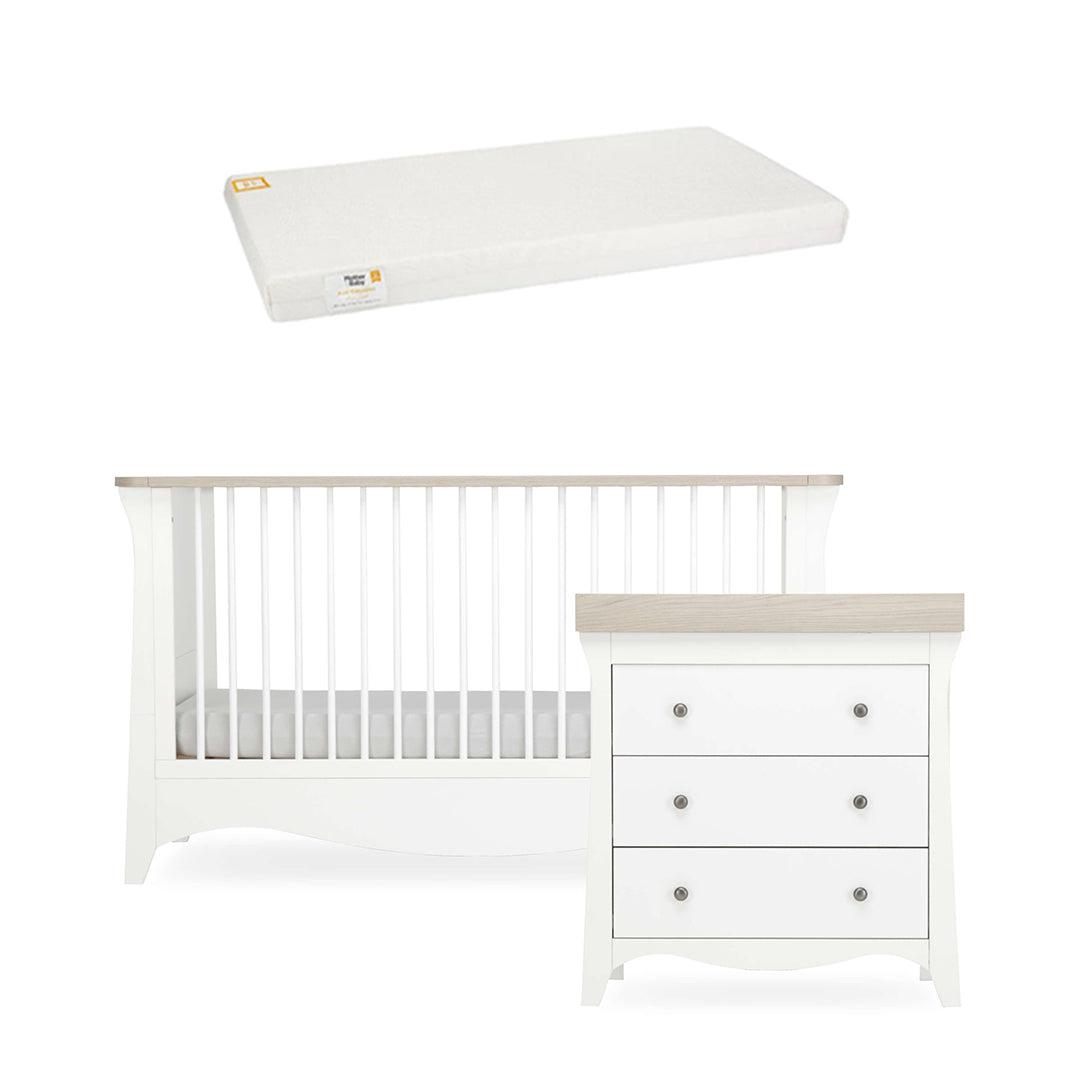 CuddleCo Clara 2 Piece Set 3-Drawer Dresser + Cot Bed - White/Ash-Nursery Sets-White/Ash-First Gold Anti Allergy Foam Cot Bed Mattress | Natural Baby Shower