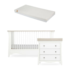 CuddleCo Clara 2 Piece Set 3-Drawer Dresser + Cot Bed - White/Ash-Nursery Sets-White/Ash-Signature Hypo Allergenic Bamboo Pocket Sprung Cot Bed Mattress | Natural Baby Shower