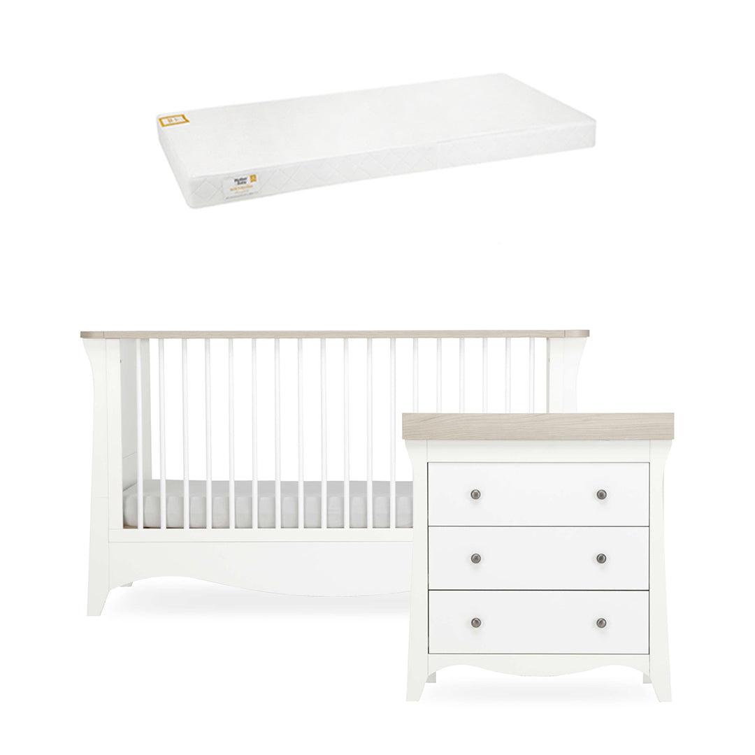 CuddleCo Clara 2 Piece Set 3-Drawer Dresser + Cot Bed - White/Ash-Nursery Sets-White/Ash-Pure Gold Anti Allergy Coir Pocket Sprung Cot Bed Mattress | Natural Baby Shower