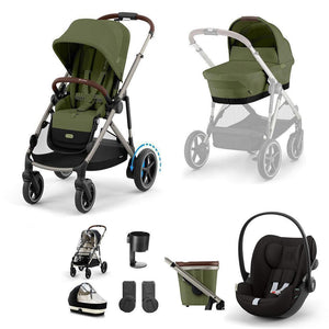 CYBEX e-Gazelle S + Cloud G Travel System-Travel Systems-Almond Beige-No Base | Natural Baby Shower