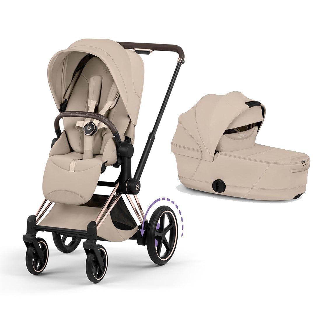 CYBEX e-Priam Style Single Pushchair-Strollers-Cozy Beige-Rose Gold | Natural Baby Shower
