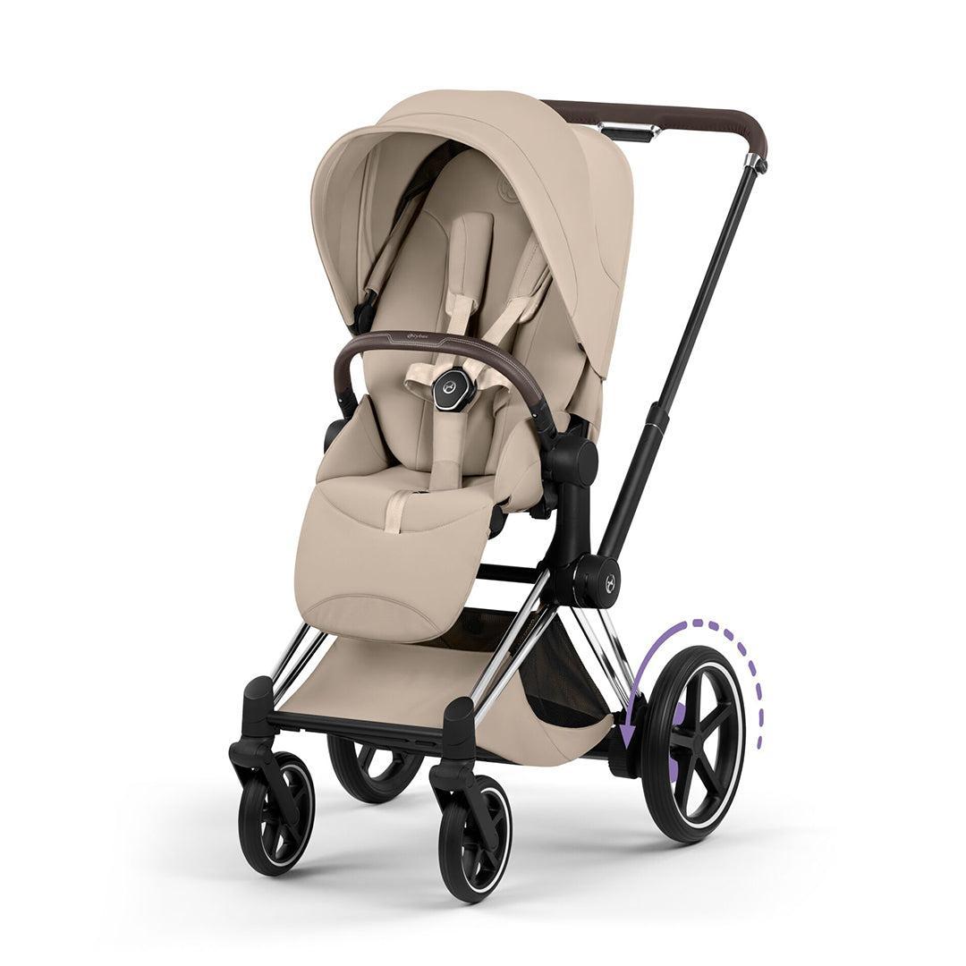 CYBEX e-Priam Style Single Pushchair-Strollers-Cozy Beige-Chrome Brown | Natural Baby Shower