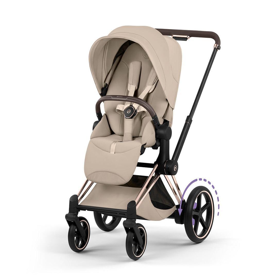 CYBEX e-Priam Style Single Pushchair-Strollers-Cozy Beige-Rose Gold | Natural Baby Shower