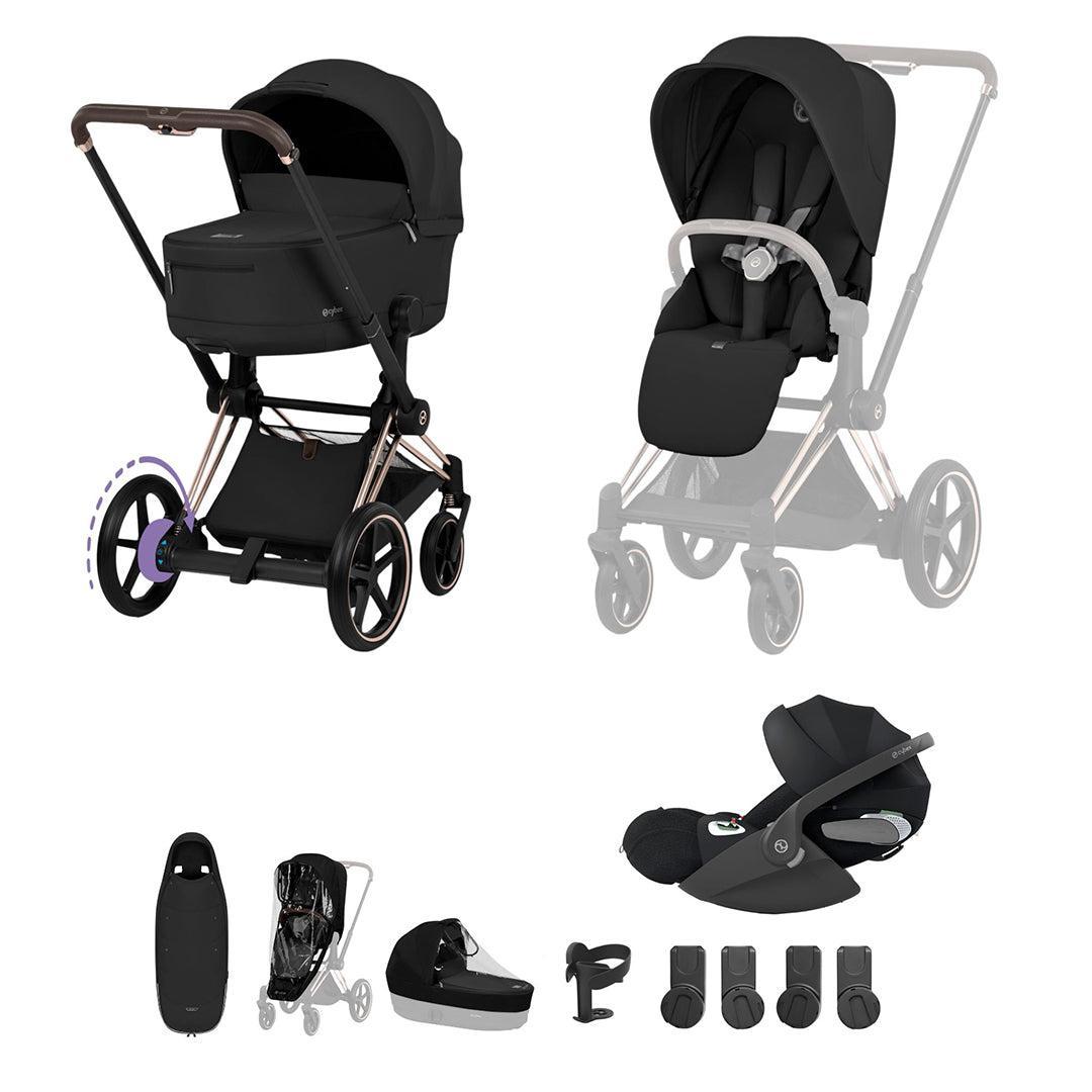 Cybex e-Priam Ultimate Accessory Bundle - Comfort Collection-Travel Systems-Sepia Black/Rose Gold-Without Base | Natural Baby Shower