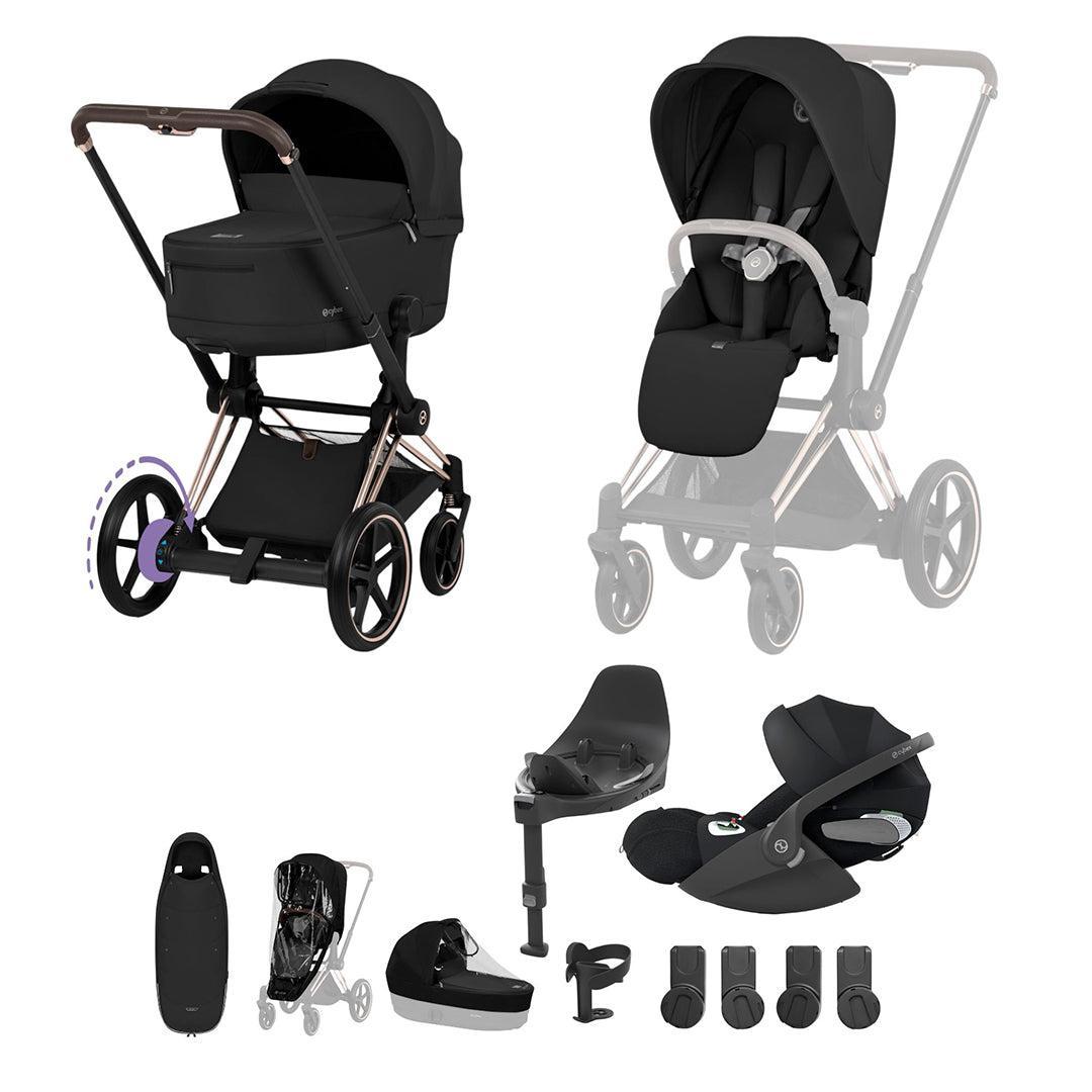 Cybex e-Priam Ultimate Accessory Bundle - Comfort Collection-Travel Systems-Sepia Black/Rose Gold-With Base | Natural Baby Shower