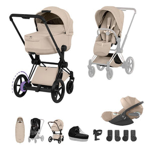 Cybex e-Priam Ultimate Accessory Bundle - Style Collection-Travel Systems-Cozy Beige-Matt Black | Natural Baby Shower