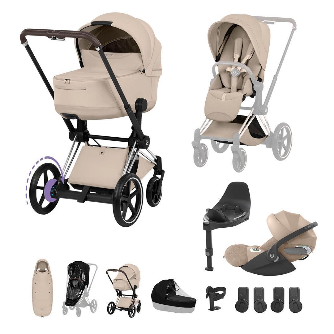Cybex e-Priam Ultimate Accessory Bundle - Style Collection-Travel Systems-Cozy Beige-Chrome Brown | Natural Baby Shower