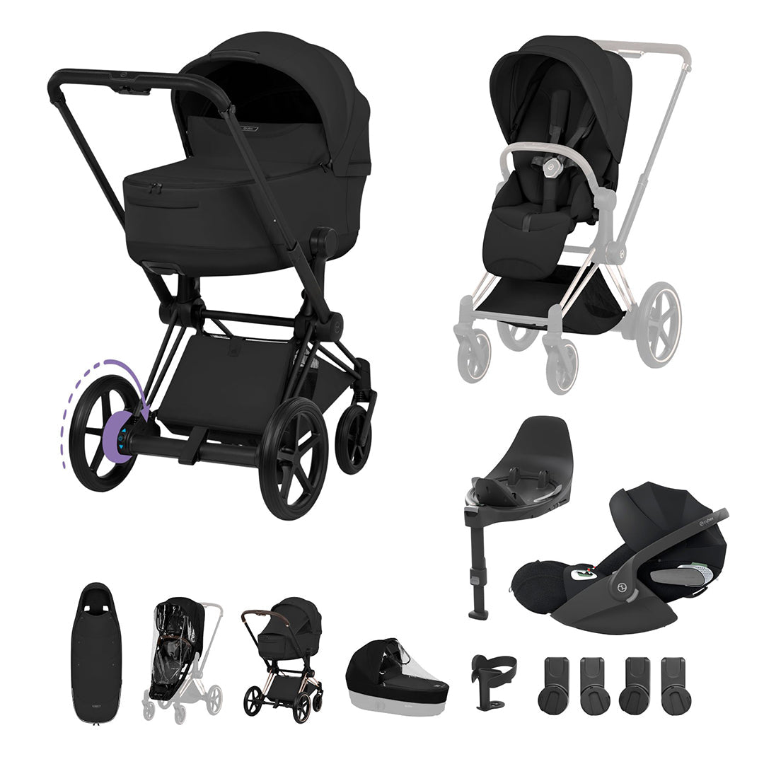 Cybex e-Priam Ultimate Accessory Bundle - Style Collection-Travel Systems-Sepia Black-Matt Black | Natural Baby Shower