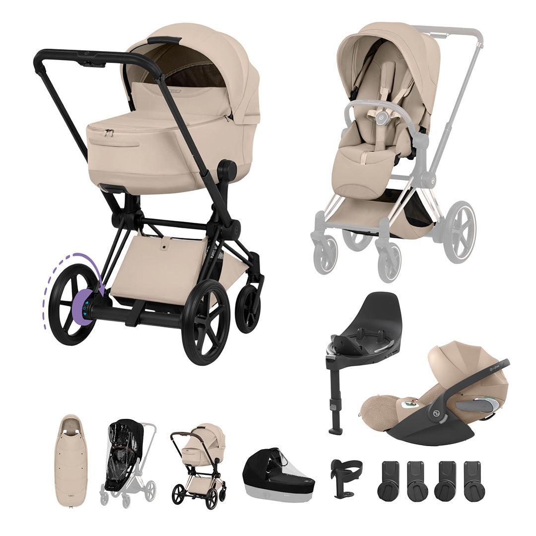 Cybex e-Priam Ultimate Accessory Bundle - Style Collection-Travel Systems-Cozy Beige-Matt Black | Natural Baby Shower