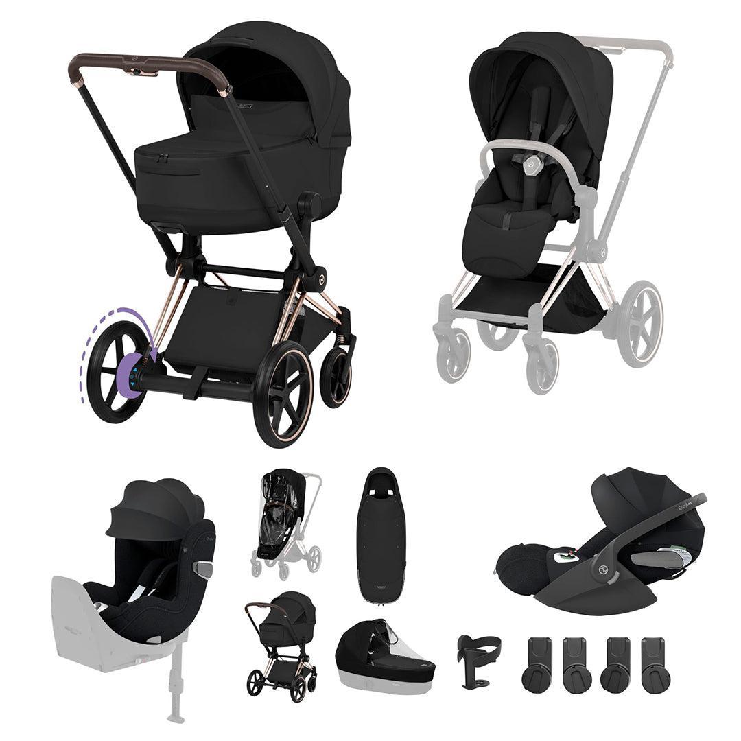 Cybex e-Priam Ultimate Birth & Beyond Bundle - Style Collection-Travel Systems-Sepia Black-Rose Gold | Natural Baby Shower