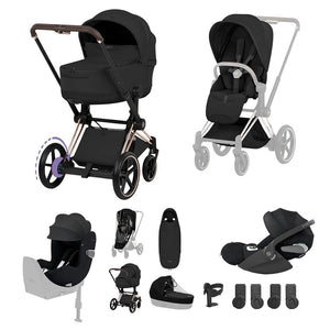 Cybex e-Priam Ultimate Birth & Beyond Bundle - Style Collection-Travel Systems-Sepia Black-Rose Gold | Natural Baby Shower