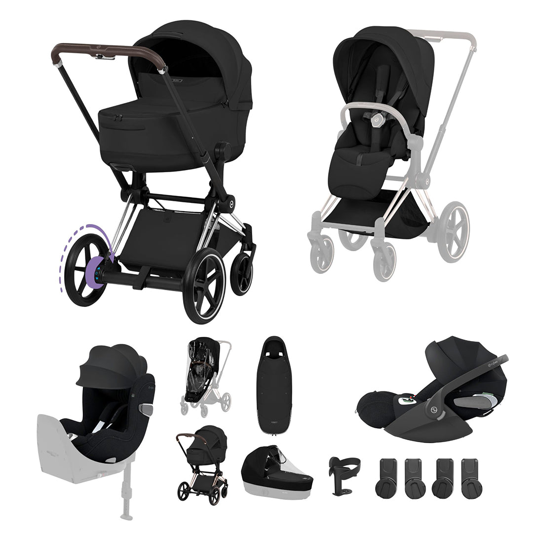 Cybex e-Priam Ultimate Birth & Beyond Bundle - Style Collection-Travel Systems-Sepia Black-Chrome Brown | Natural Baby Shower