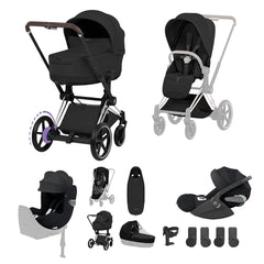 Cybex e-Priam Ultimate Birth & Beyond Bundle - Style Collection-Travel Systems-Sepia Black-Chrome Brown | Natural Baby Shower