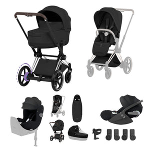 Cybex e-Priam Ultimate Birth & Beyond Bundle - Style Collection-Travel Systems-Sepia Black-Chrome Brown | Natural Baby Shower